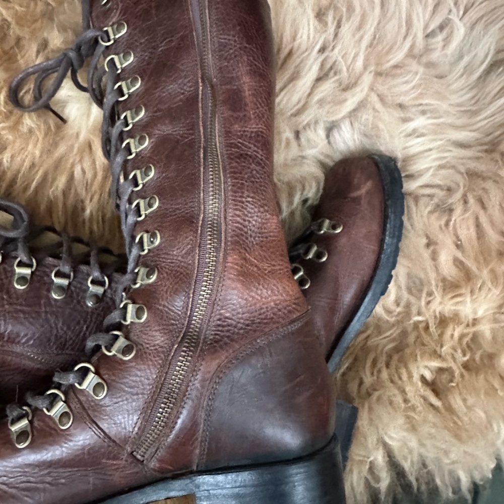 Frye Rogan Brown Lace-Up Knee-High Boots 9 Rare - Picture 7 of 15